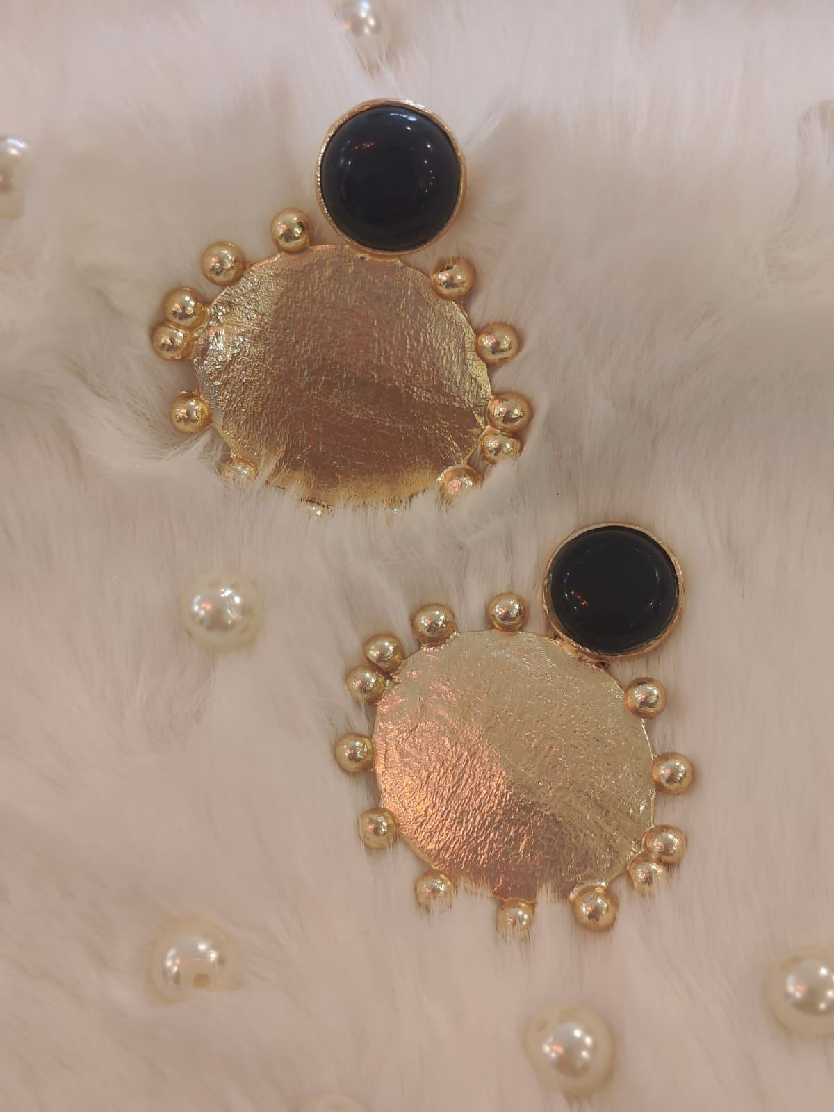 18 Kt Gold Plated Gold Plated Brass - Black with Round Gold Earring - Perfect for Your Everyday Look Semi Precious stone