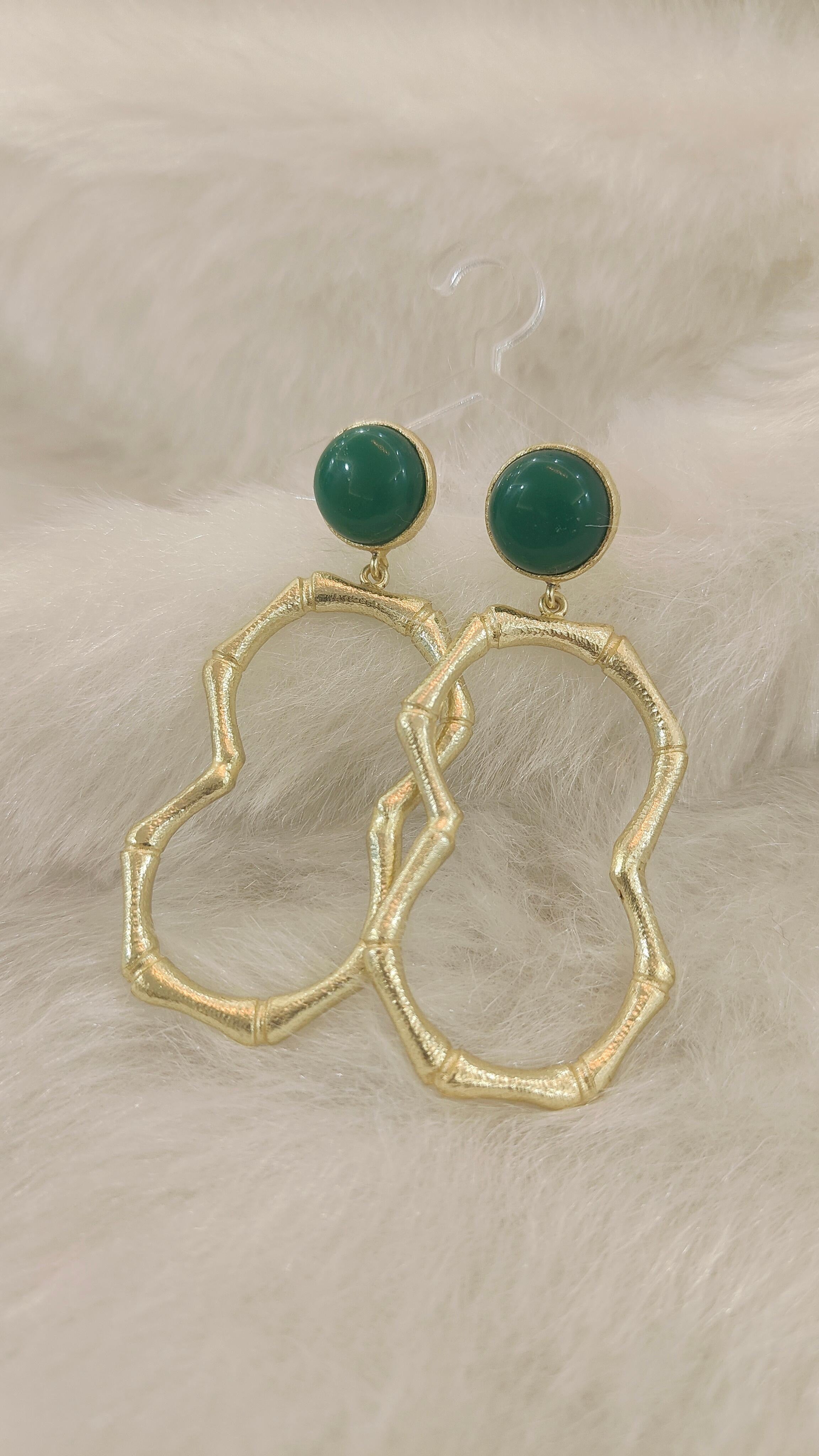 18 Kt Gold Plated Green and gold earring Semi Precious stone