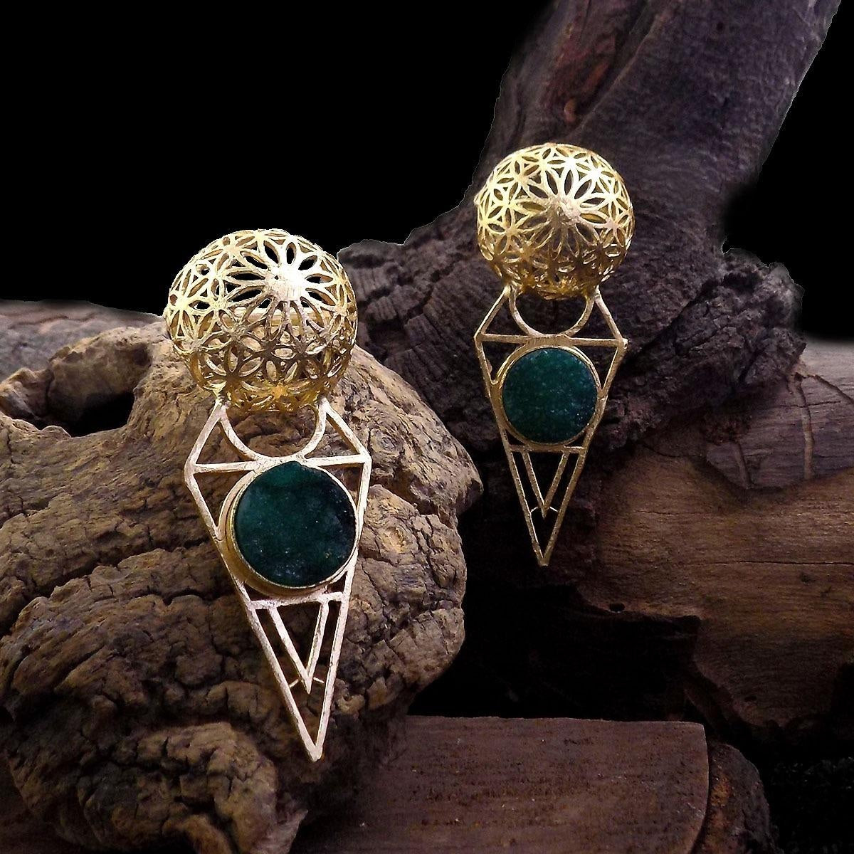 18 Kt Gold Plated green druzy earring Semi Precious stone