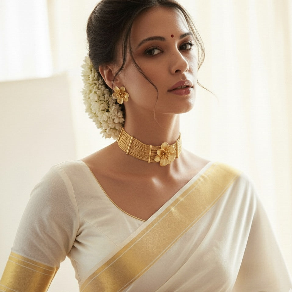 18 Kt Gold Plated flower necklace choker - Perfect for your Festival Look