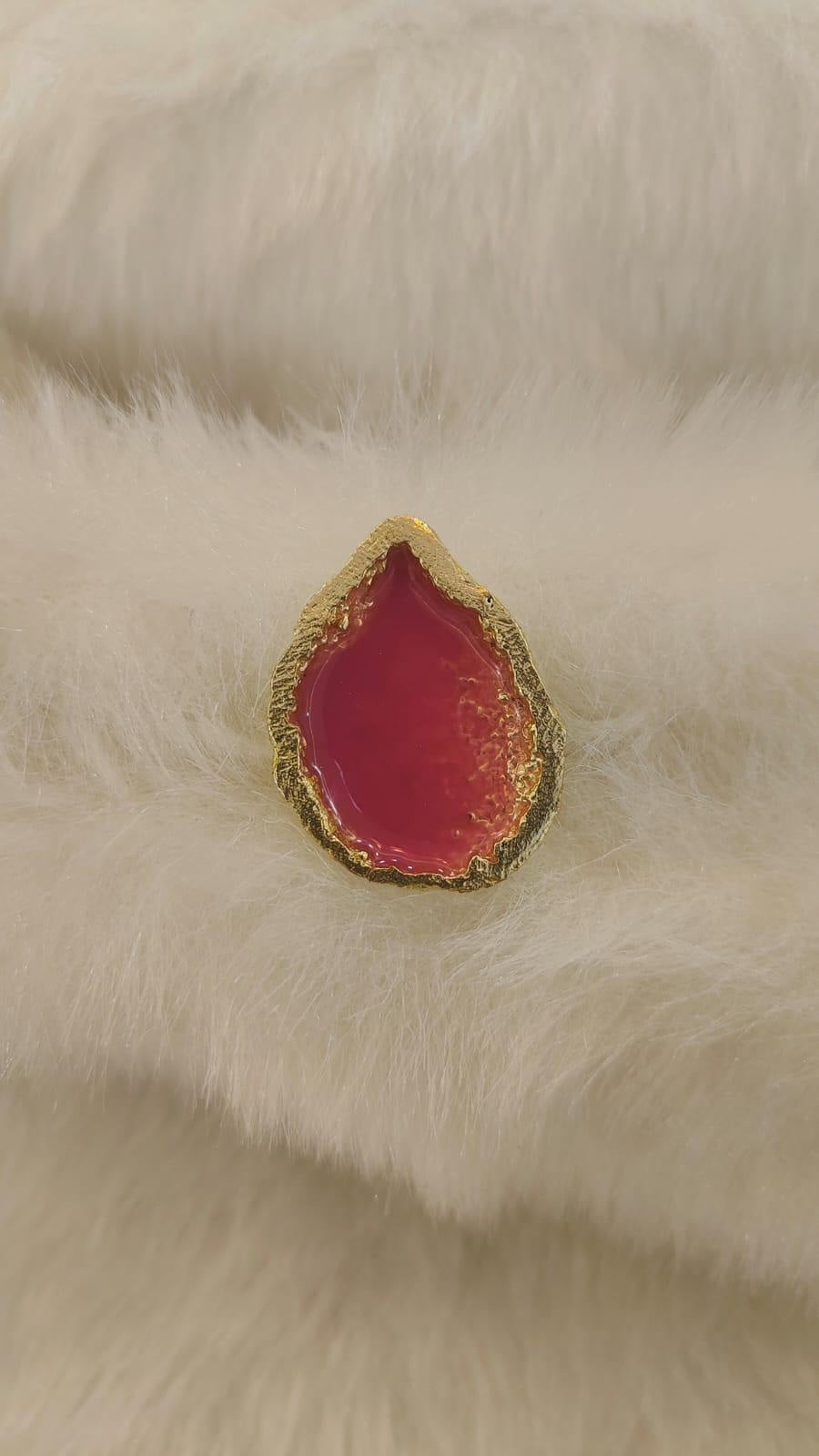 18 Kt Gold Plated Pink ring Semi Precious stone