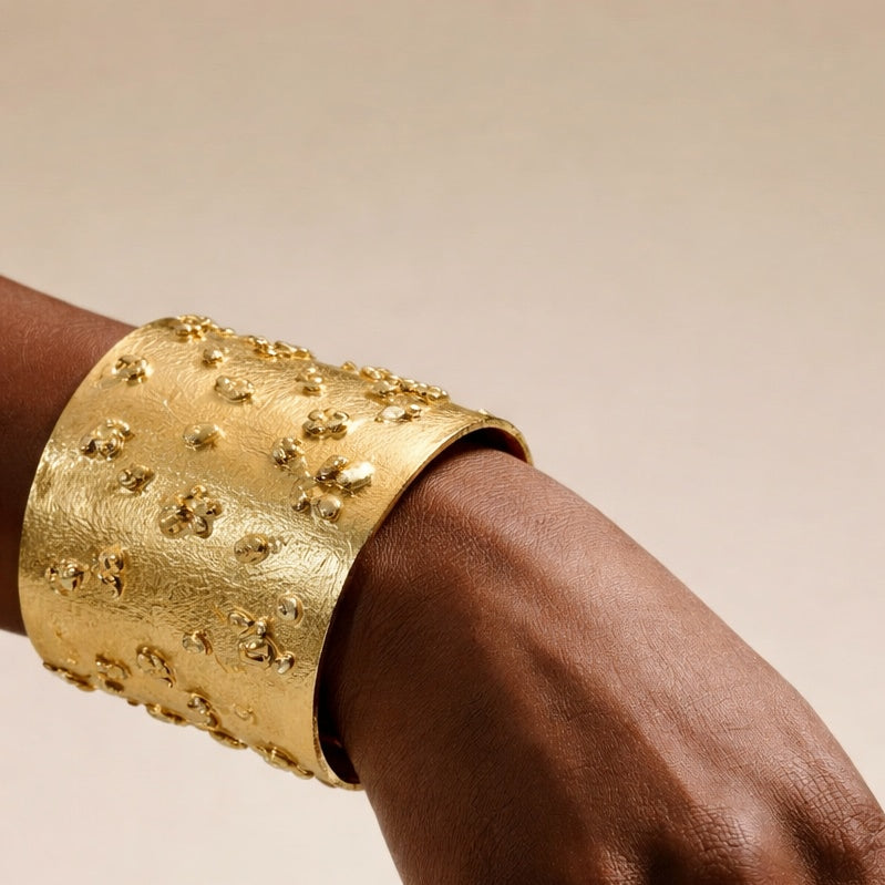 18 Kt Gold Plated Gold Hand cuffs that Makes a Statement - Perfect for Parties Semi Precious stone
