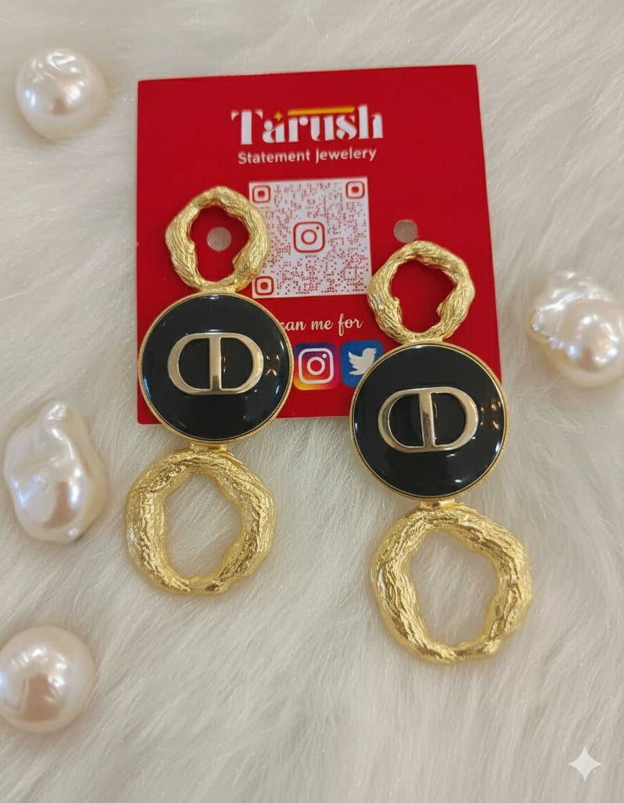 18 Kt Gold Plated black gold earring Black B Semi Precious stone