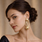 18 Kt Gold Plated Abstract gold earring Semi Precious stone