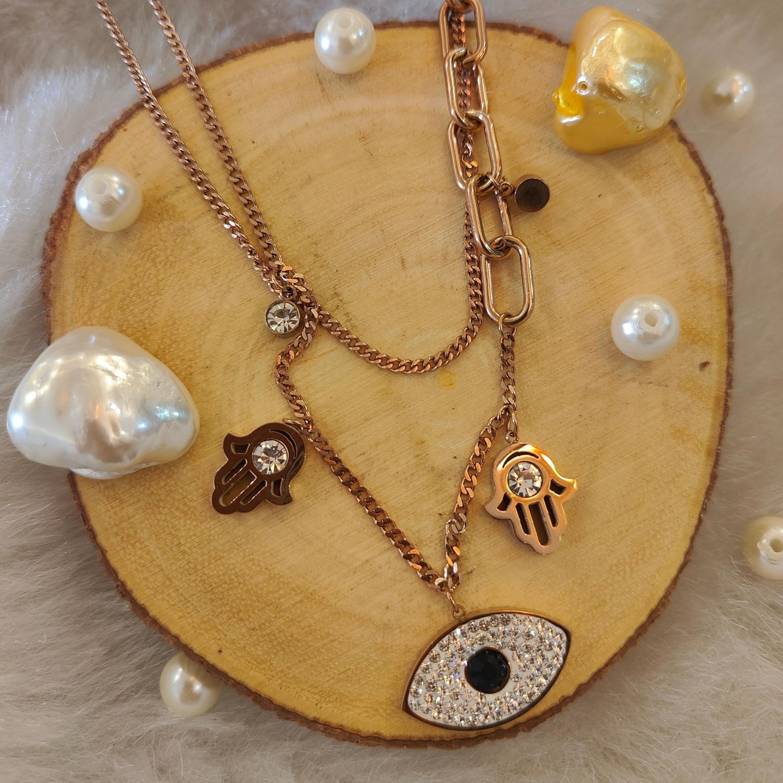 18 Kt Gold Plated evil eye necklace-5 Semi Precious stone