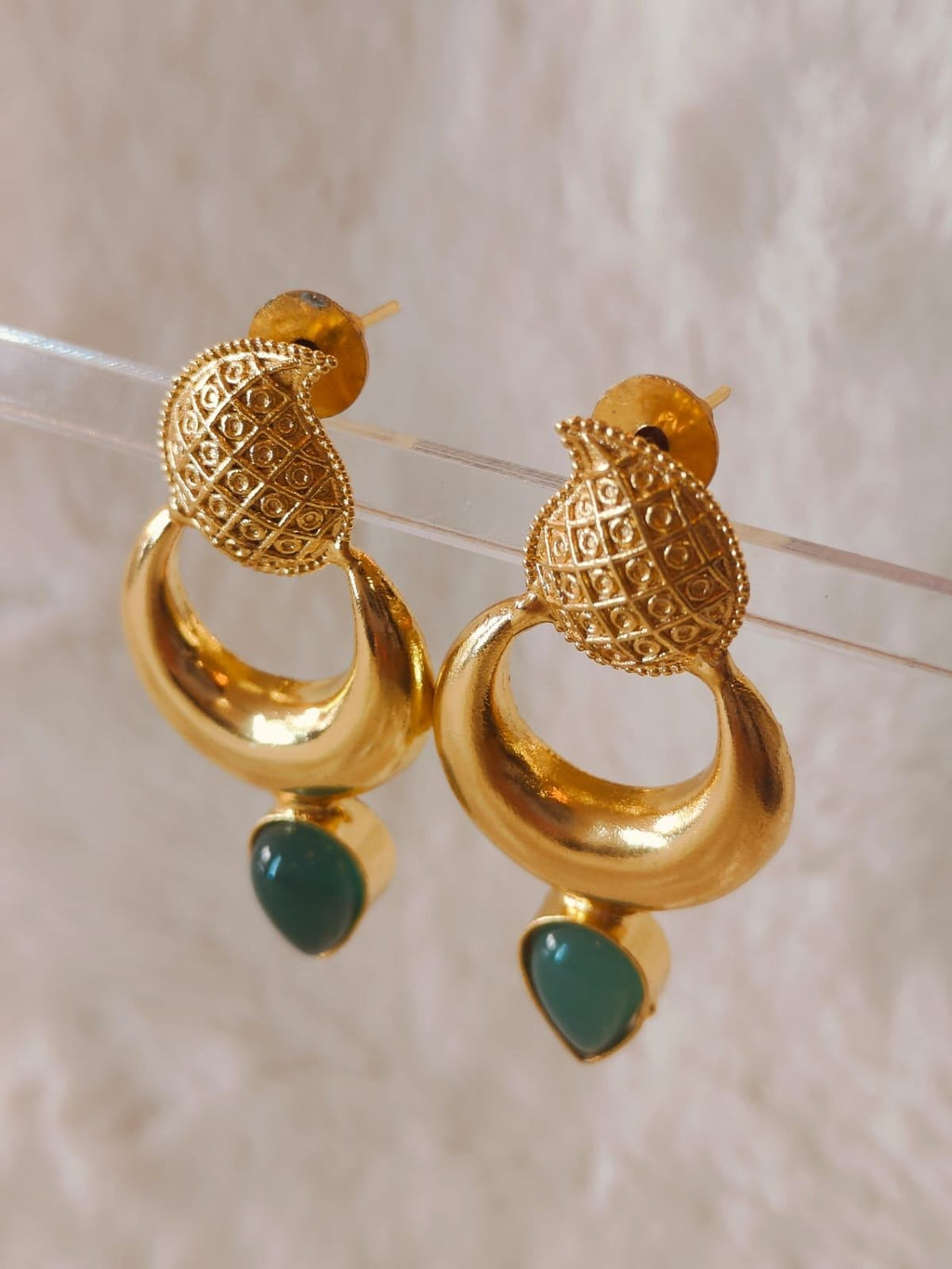 18 Kt Gold Plated Green Pan small earring Semi Precious stone
