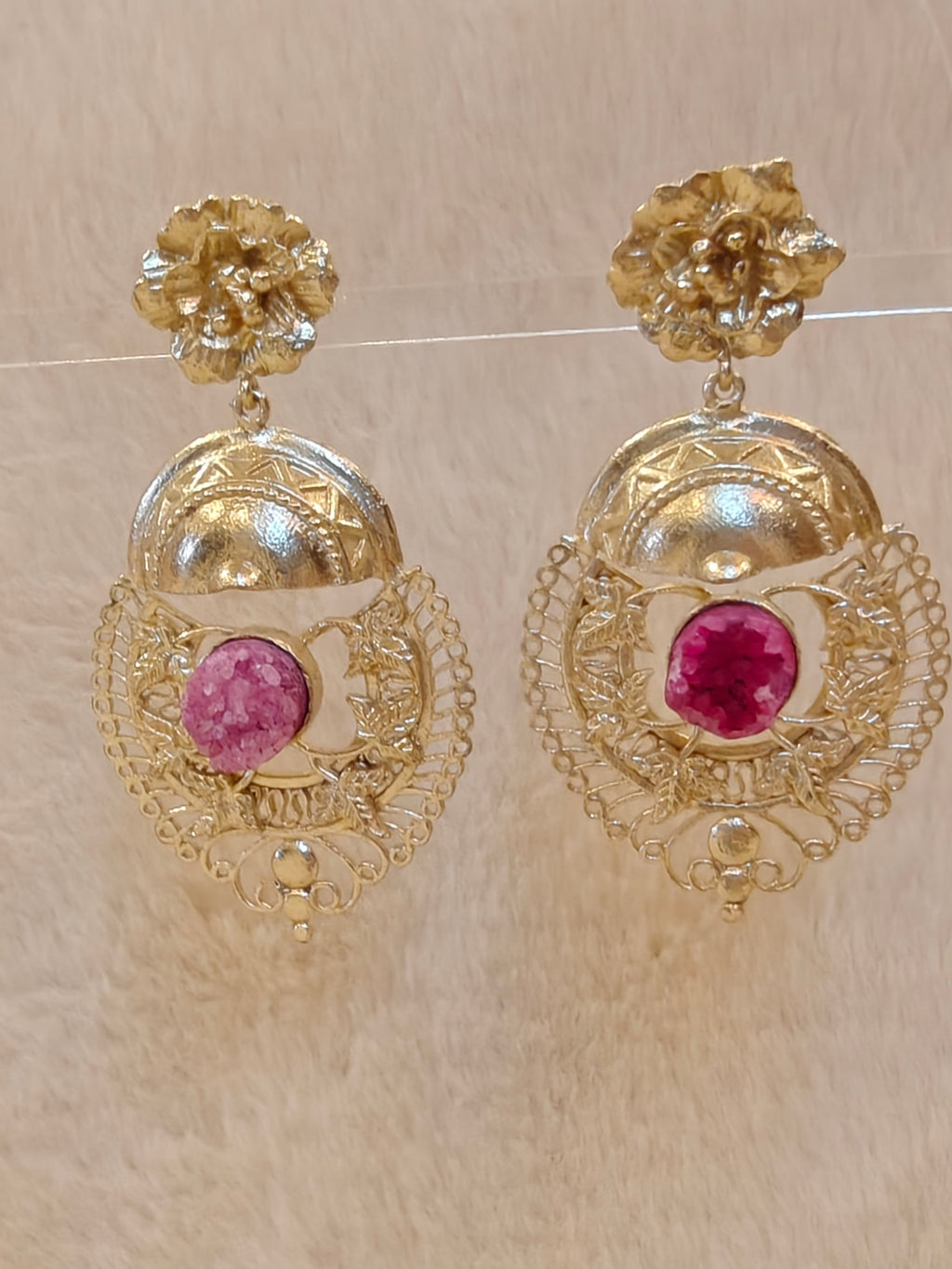 18 Kt Gold Plated Egypt Pink earring Semi Precious stone