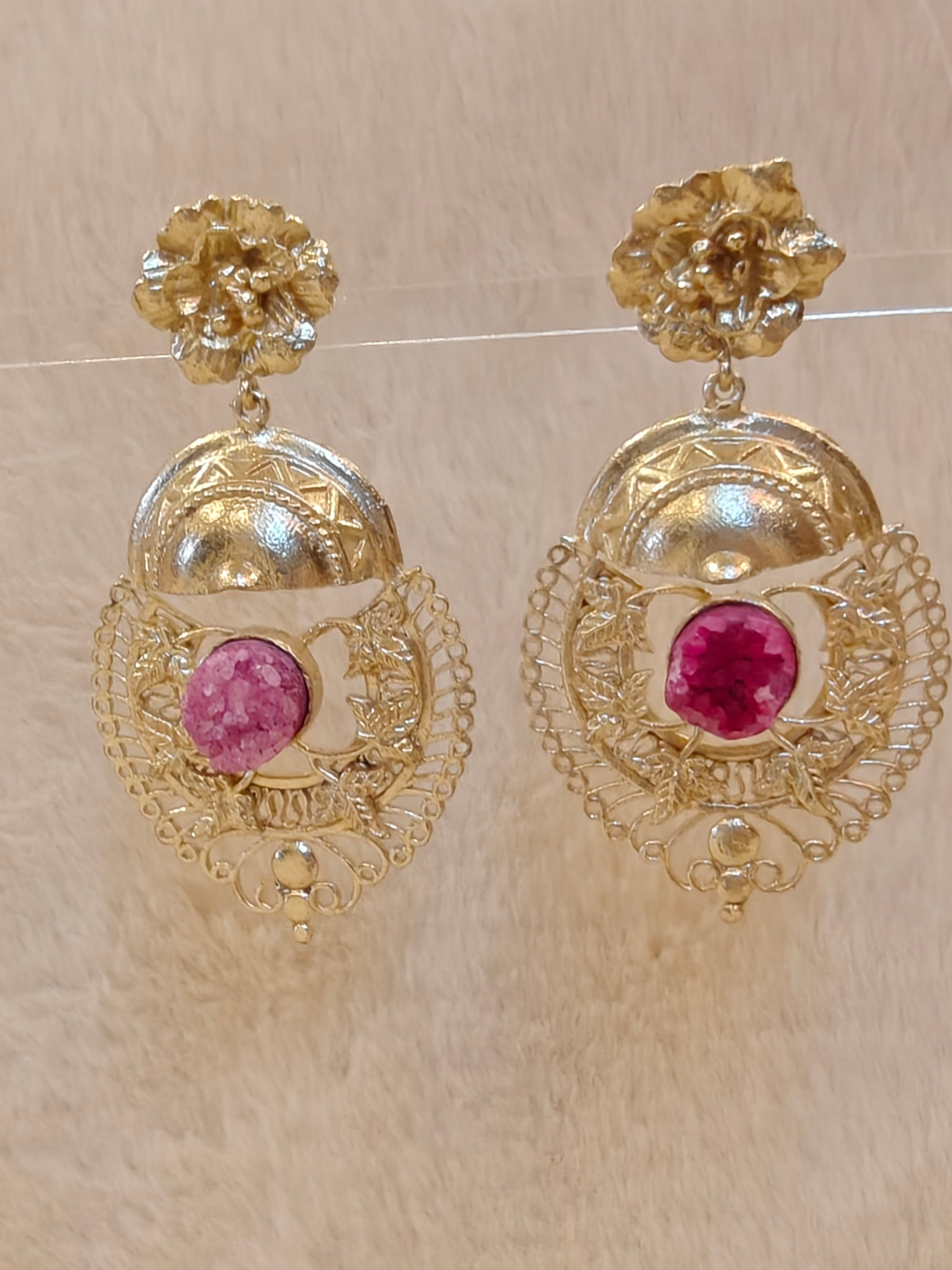 18 Kt Gold Plated Egypt Pink earring Semi Precious stone