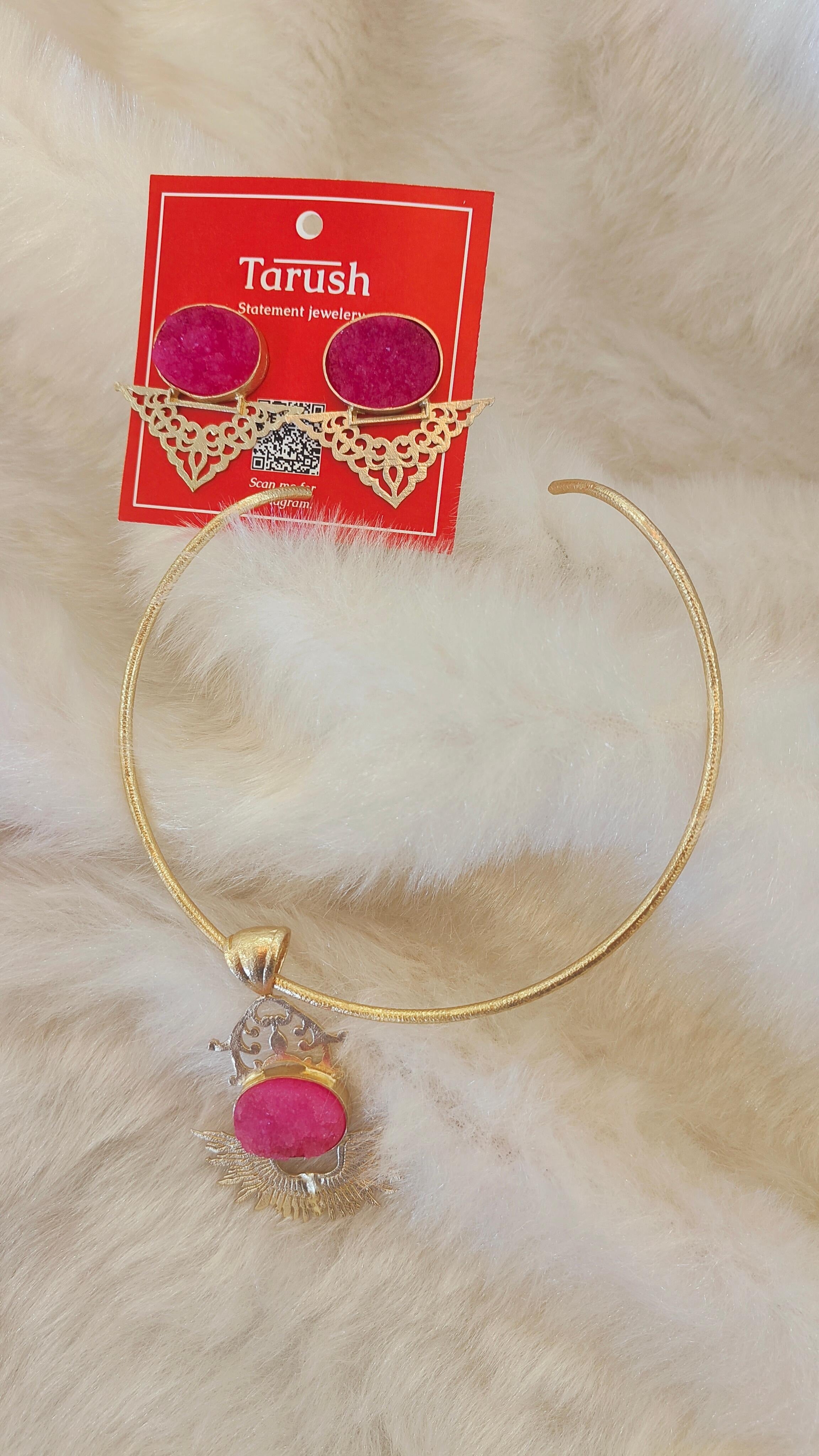 18 Kt Gold Plated pink druzy triangle earring Semi Precious stone