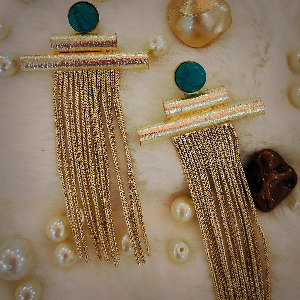 18 Kt Gold Plated Turquoise earring with dangler Semi Precious stone