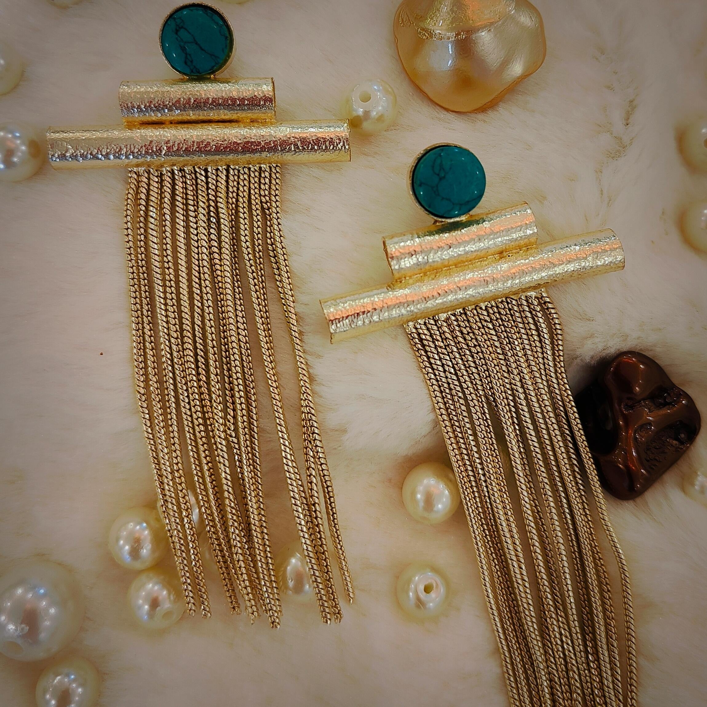 18 Kt Gold Plated Turquoise earring with dangler Semi Precious stone