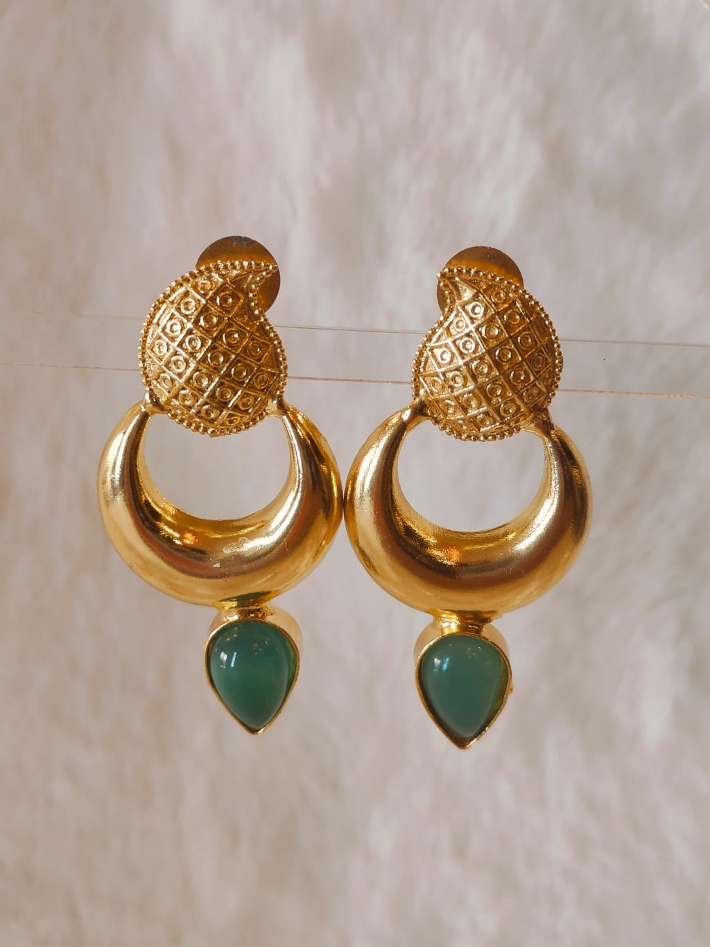18 Kt Gold Plated Green Pan small earring Semi Precious stone